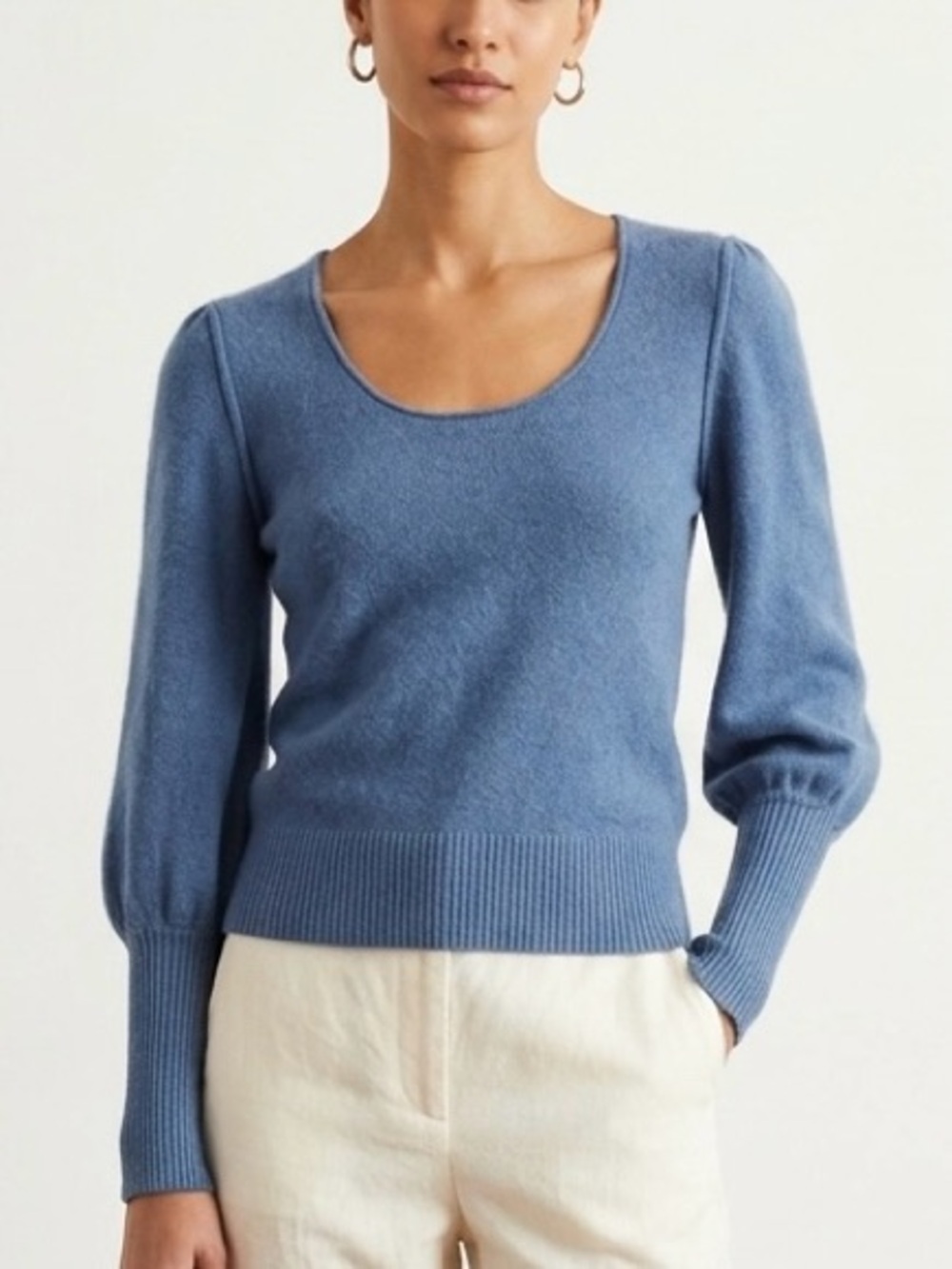 Maeve Anthropologie 100% Cashmere Scoop Neck Puff Sleeve Sweater Blue XS